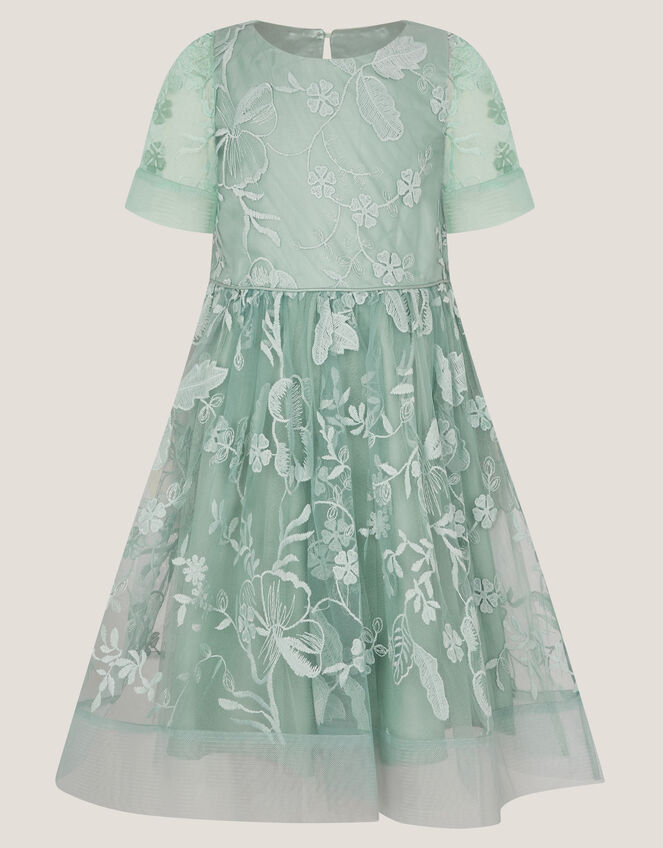 Montecarlo Floral Embroidered Party Dress, Green (SAGE), large