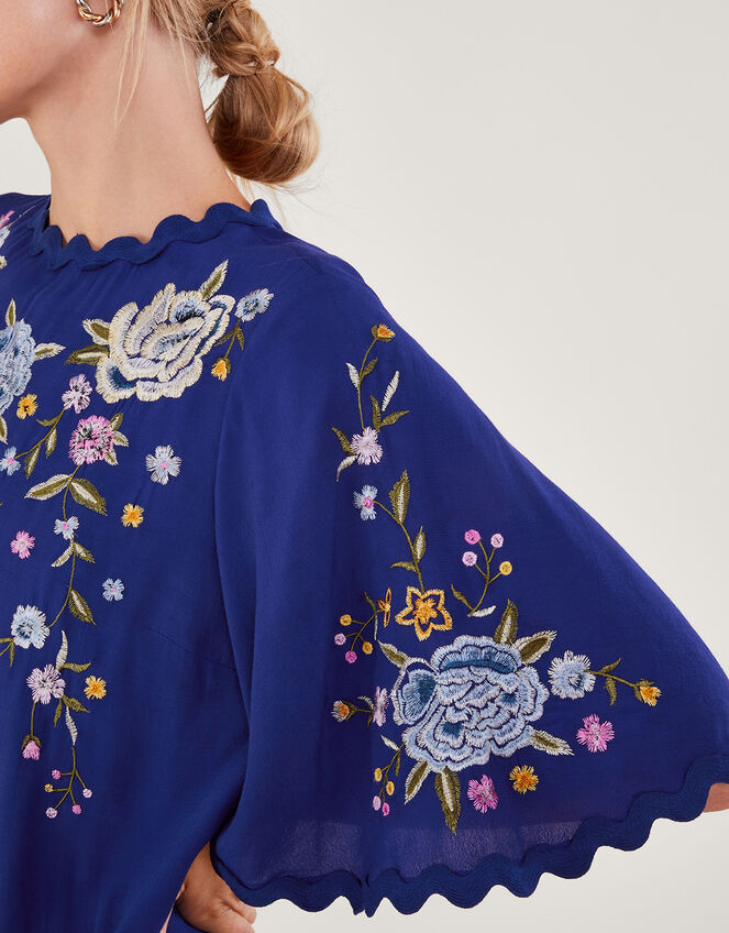 Olla Embroidered Floral Kimono Top, Blue (BLUE), large
