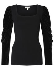 Velvet Sleeve Jumper, Black (BLACK), large
