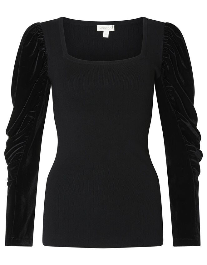 Velvet Sleeve Jumper, Black (BLACK), large