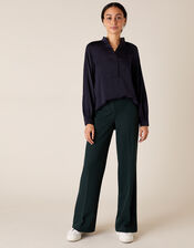 Long Sleeve Satin Blouse, Blue (NAVY), large