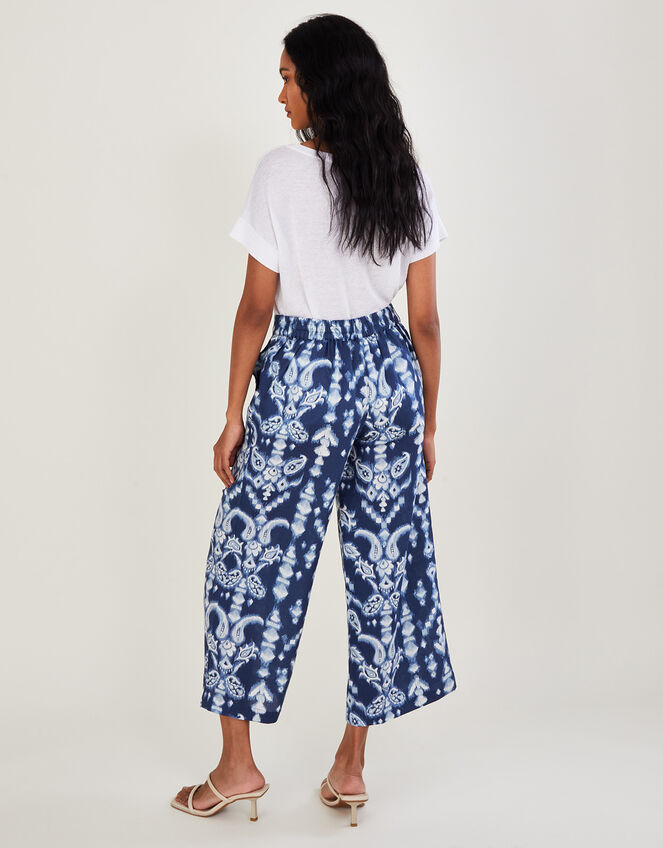 Ikat Print Trousers in Linen Blend, Blue (BLUE), large