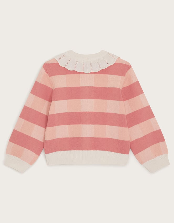 Knit Check Frill Collar Cardigan, Orange (CORAL), large