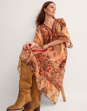 Evelina Shimmer Floral Print Midi Dress, Brown (BROWN), large