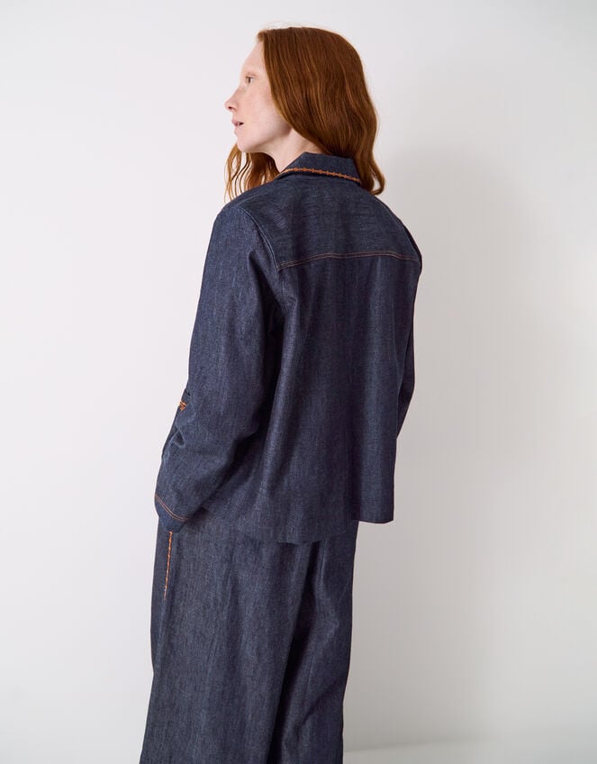 Easy Jayla Embroidered Denim Shirt Jacket, Blue (NAVY), large