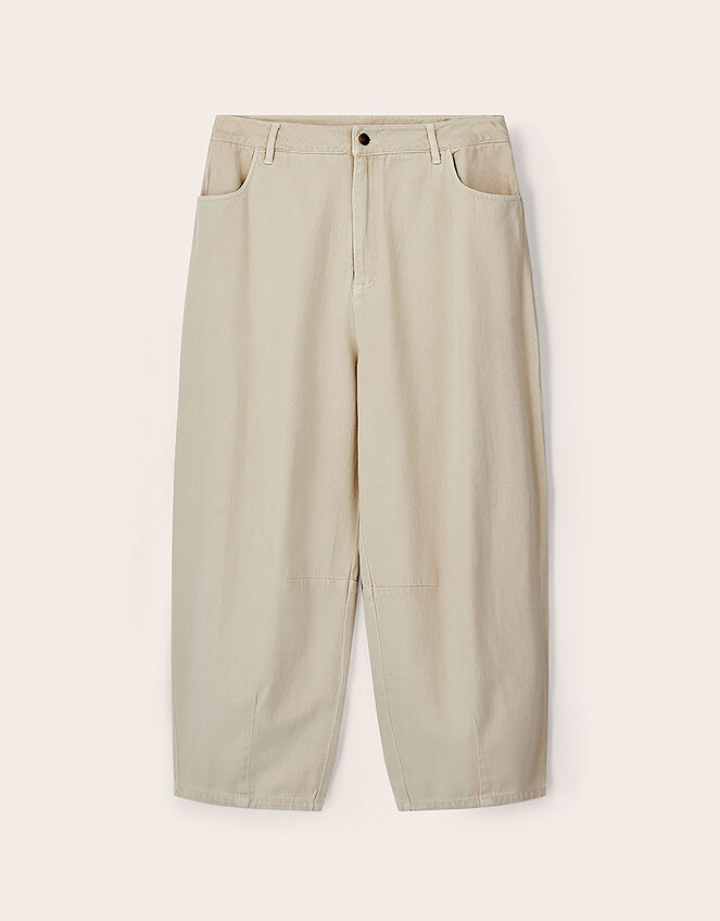 East Elodie Cotton Twill Barrel Leg Trousers, White (WARM IVORY), large