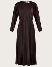 Pleated Batwing Midi Jersey Dress, Brown (BROWN), large