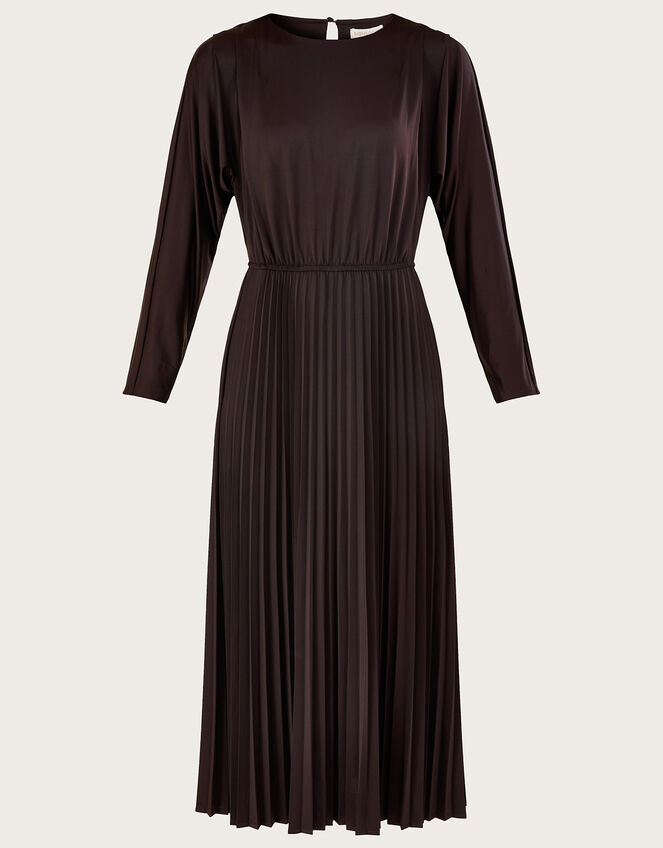 Pleated Batwing Midi Jersey Dress, Brown (BROWN), large