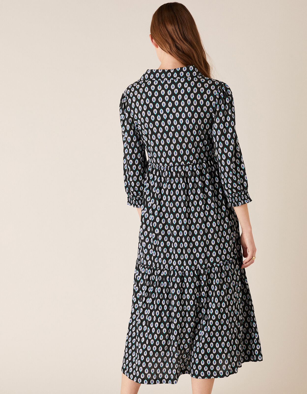 Peacock Print Shirt Dress with Organic Cotton Black Day Dresses