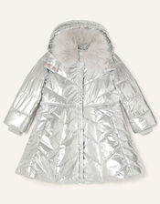 Metallic Padded and Hooded Coat, Silver (SILVER), large