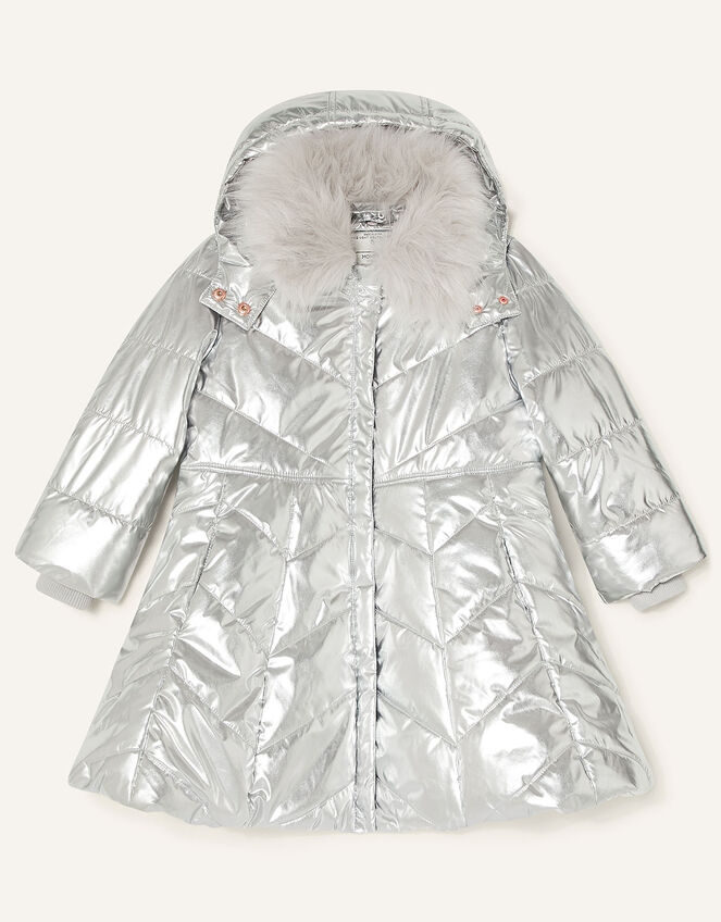 Metallic Padded and Hooded Coat, Silver (SILVER), large