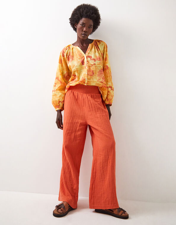 East Stephanie Crinkled Cotton Trousers, Orange (ORANGE), large
