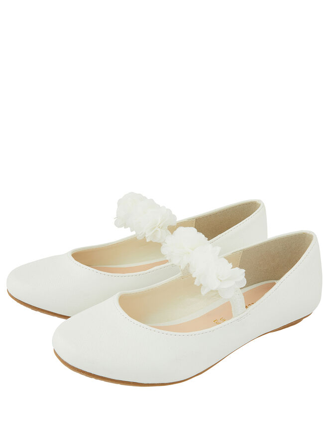 Cynthia Corsage Shimmer Ballerina Flats, Ivory (IVORY), large
