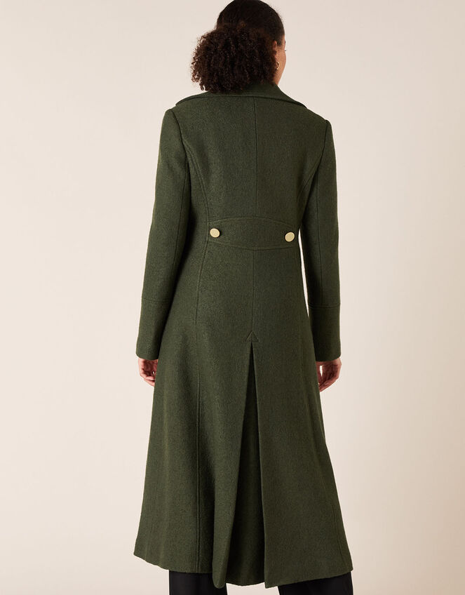 Long Military Coat in Wool Blend, Green (KHAKI), large