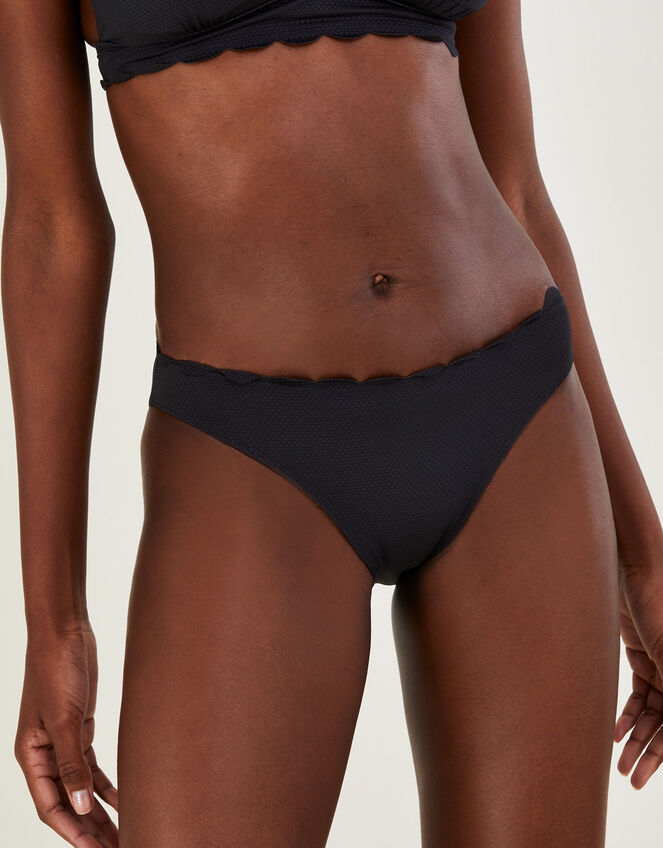 Scallop Edge Plain Bikini Bottoms, Black (BLACK), large