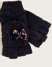 Sparkle Bow Gloves with Recycled Polyester, Black (BLACK), large
