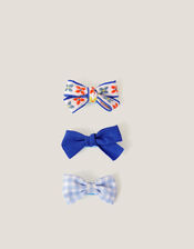 3-Pack Mix Bow Hair Clips, Blue (BLUE), large