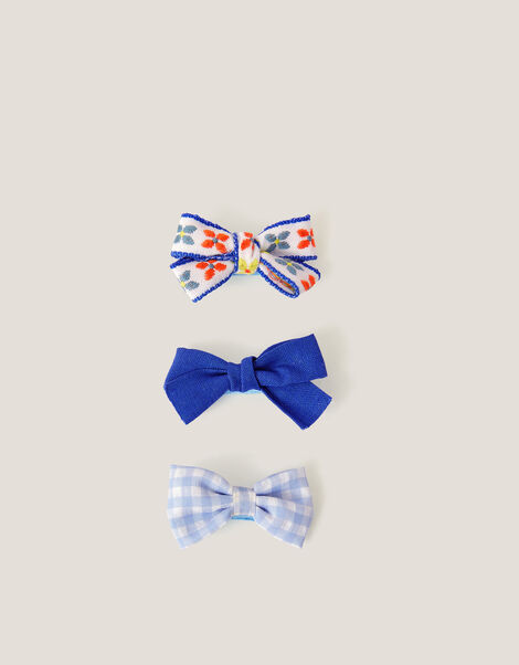 3-Pack Mix Bow Hair Clips, Blue (BLUE), large