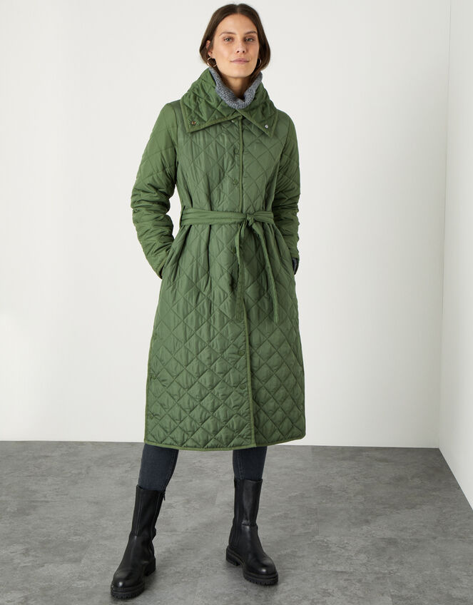 Stella Quilted Padded Coat in Recycled Polyester, Green (KHAKI), large