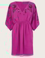 Isla Embellished Short Sleeve Mini Dress, Pink (PINK), large