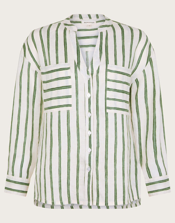Santana Stripe Linen Shirt, Green (GREEN), large