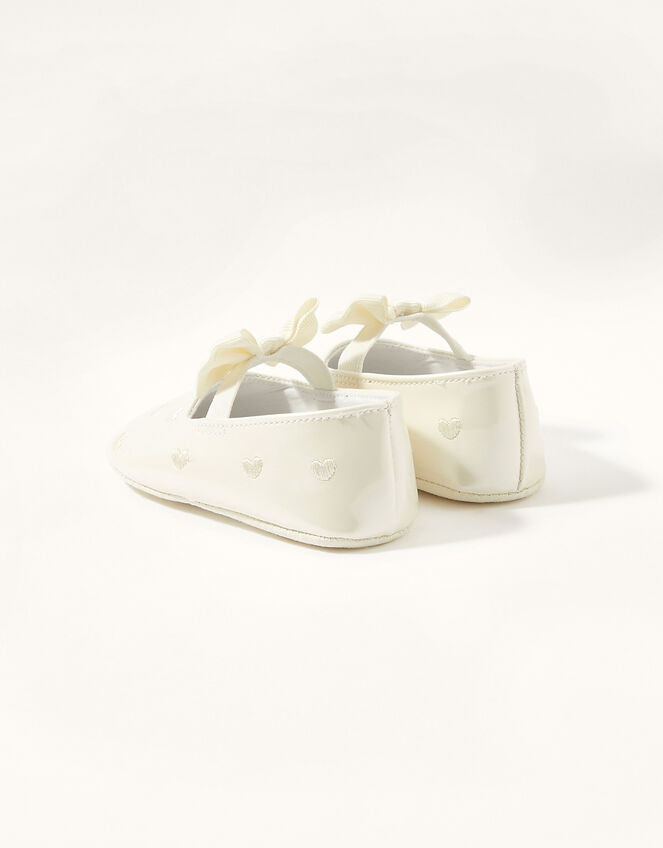 Heart Embroidered Patent Booties, Ivory (IVORY), large