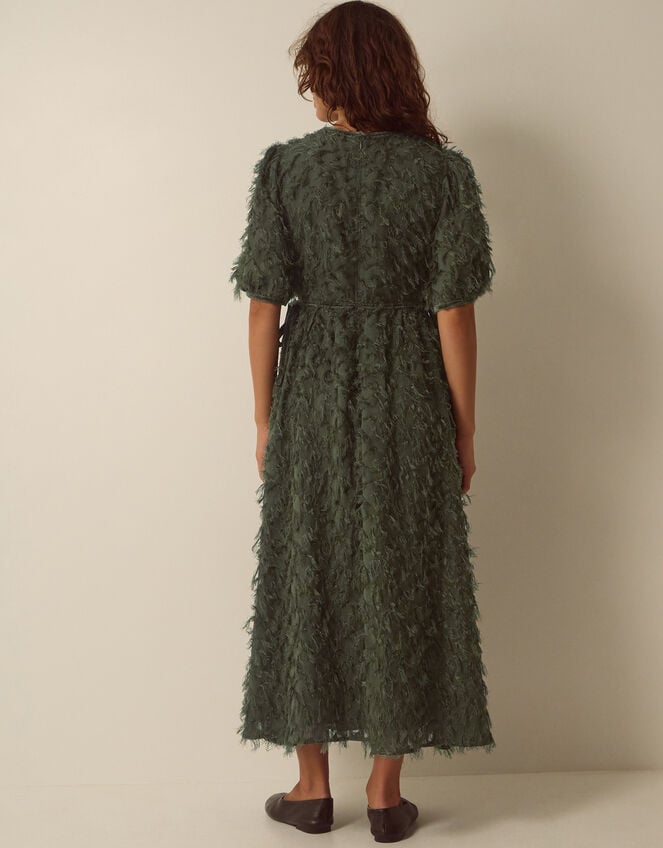 Felicity Short Sleeve Textured Fringe Midi Dress, Green (DARK GREEN), large