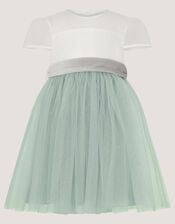 Baby Velvet Bow Party Dress, Green (SAGE), large