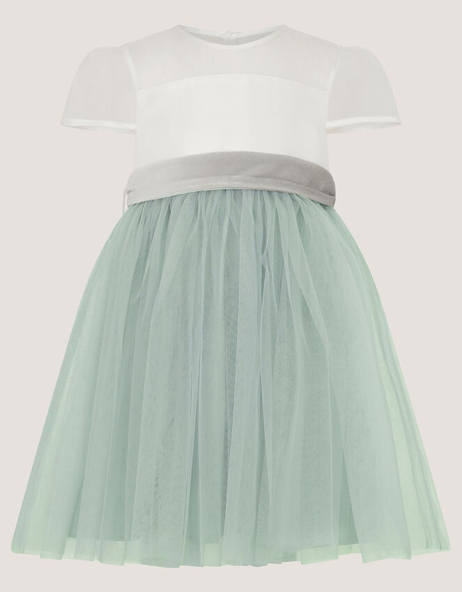 Baby Velvet Bow Party Dress, Green (SAGE), large