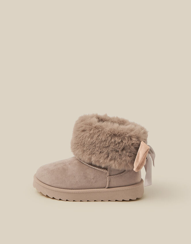 Velvet Bow Fluffy Ankle Boots, Brown (TAUPE), large