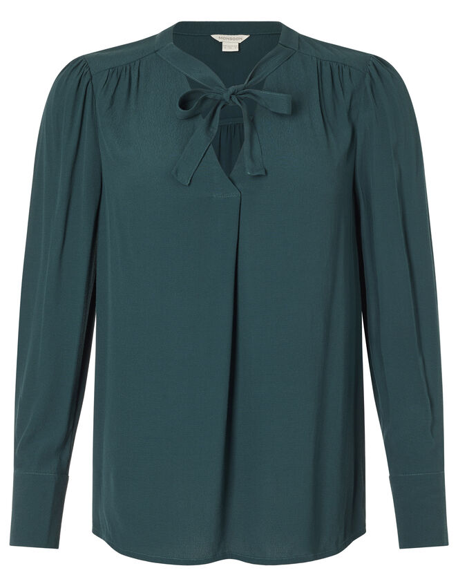 Tie Front Blouse with LENZING™ ECOVERO™, Green (DARK GREEN), large