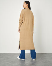 Longline Cardigan with Recycled Polyester, Camel (CAMEL), large