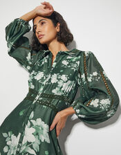 Amari Floral Midi Shirt Dress, Green (DARK GREEN), large