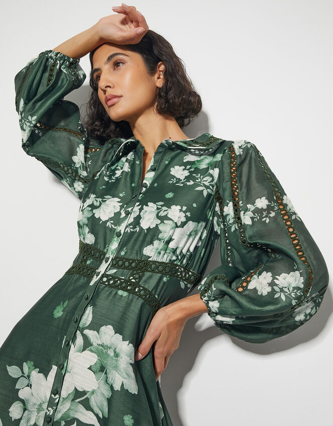 Amari Floral Midi Shirt Dress, Green (DARK GREEN), large