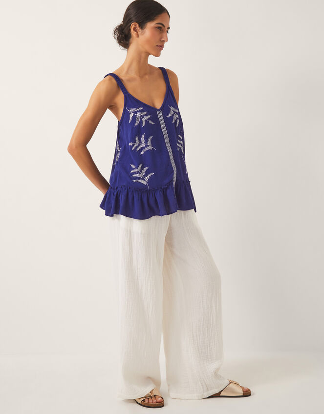 Fern Embroidered Crinkle Cami Top, Blue (BLUE), large