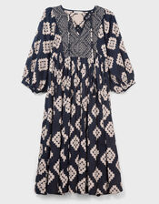 East Kaira Geometric Monochrome Midi Dress, Black (BLACK WHITE), large