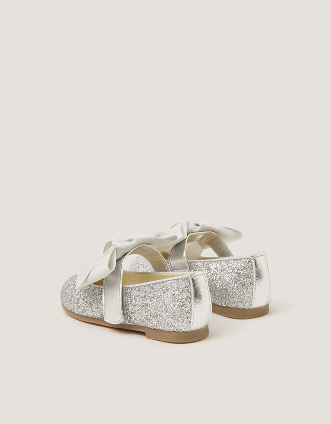 Glitter Bow Mary Jane Ballet Flats, Silver (SILVER), large