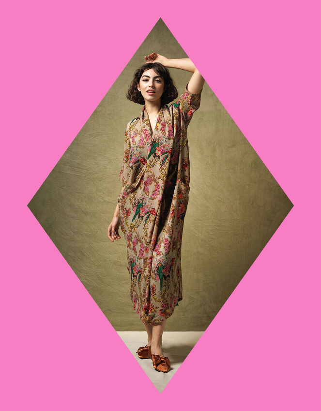 One Hundred Stars Antique Chintz Print Dress, Multi (MULTI), large