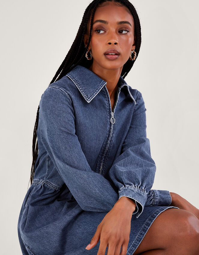 Alana Shirt Zip Denim Dress, Blue (DENIM BLUE), large