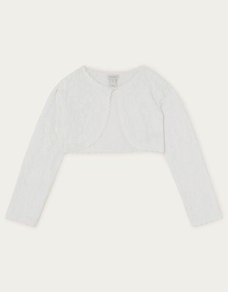 Emilia Lace Scallop Cardigan, Ivory (IVORY), large