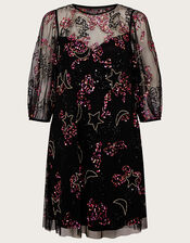 Jenna Star Sequin Tunic Dress, Black (BLACK), large