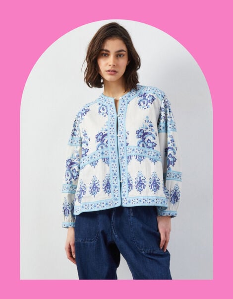 East Rita Floral Print Jacket, Blue (BLUE), large