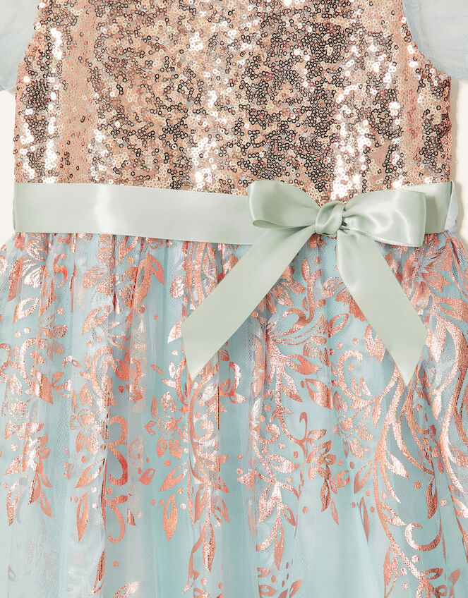 Sequin Foil Print Dress , Teal (DUCK EGG), large