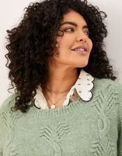 Alix Twist Stitch Pointelle Jumper, Green (SAGE), large