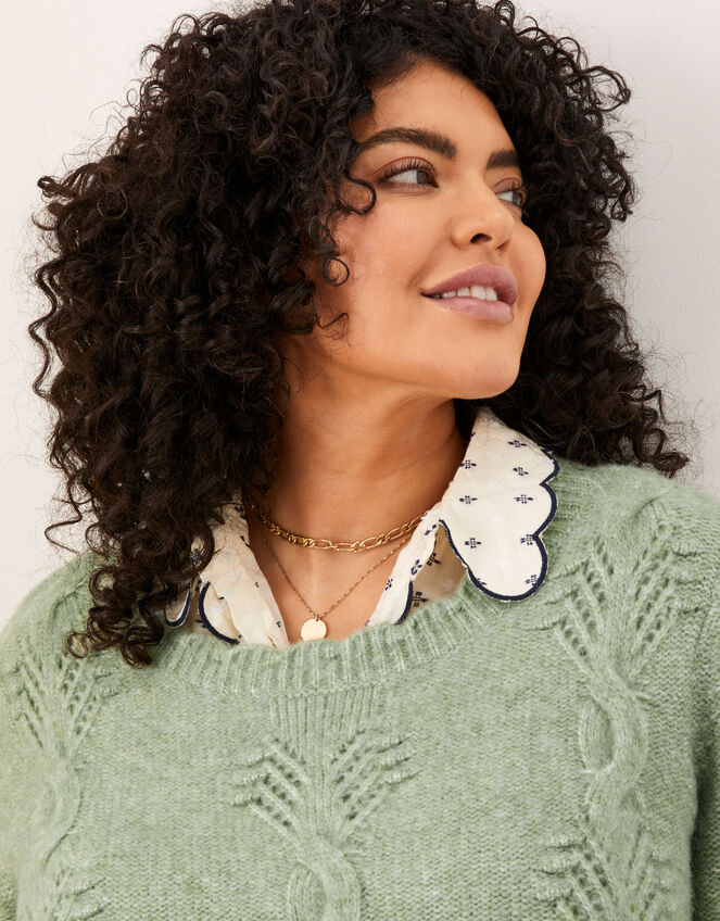 Alix Twist Stitch Pointelle Jumper, Green (SAGE), large