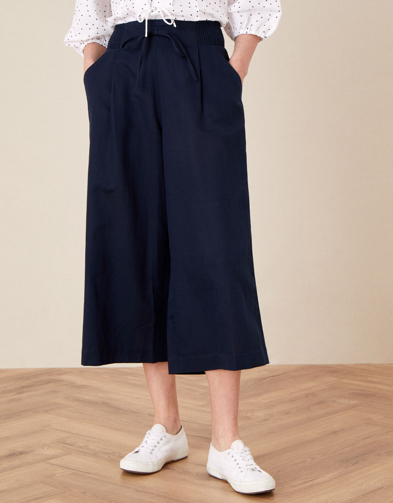 Drawstring Culottes in Linen Blend Blue 