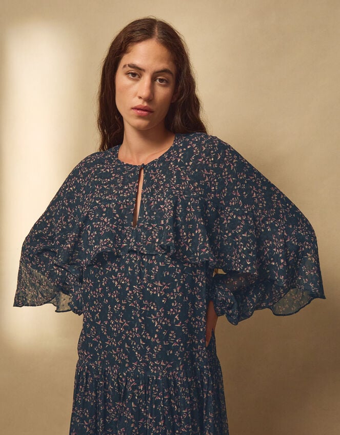 East Ellis Floral Print Cape Maxi Dress, Blue (BLUE), large