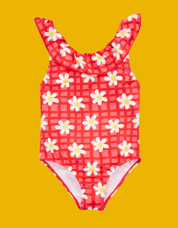 Frugi Amelia Daisy Print Swimsuit, Pink (PINK), large