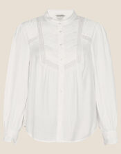 Verna Lace Insert Plain Blouse, Ivory (IVORY), large