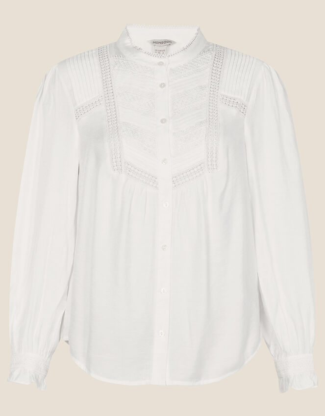 Verna Lace Insert Plain Blouse, Ivory (IVORY), large